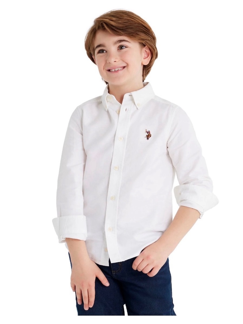 U.S. Polo Assn. White Long-Sleeve Button-Down Shirt with Red Logo - Picture 2 of 3